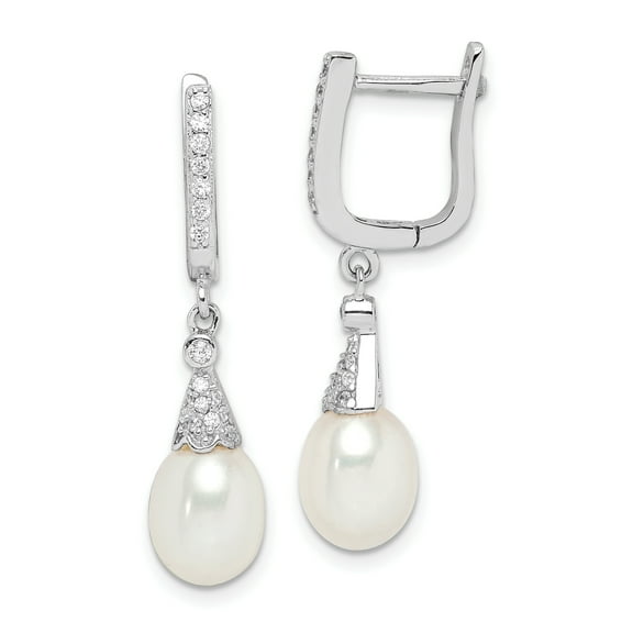 Primal Silver Sterling Silver Rhodium-plated 7-8mm White Rice Freshwater Cultured Pearl Cubic Zirconia Earrings