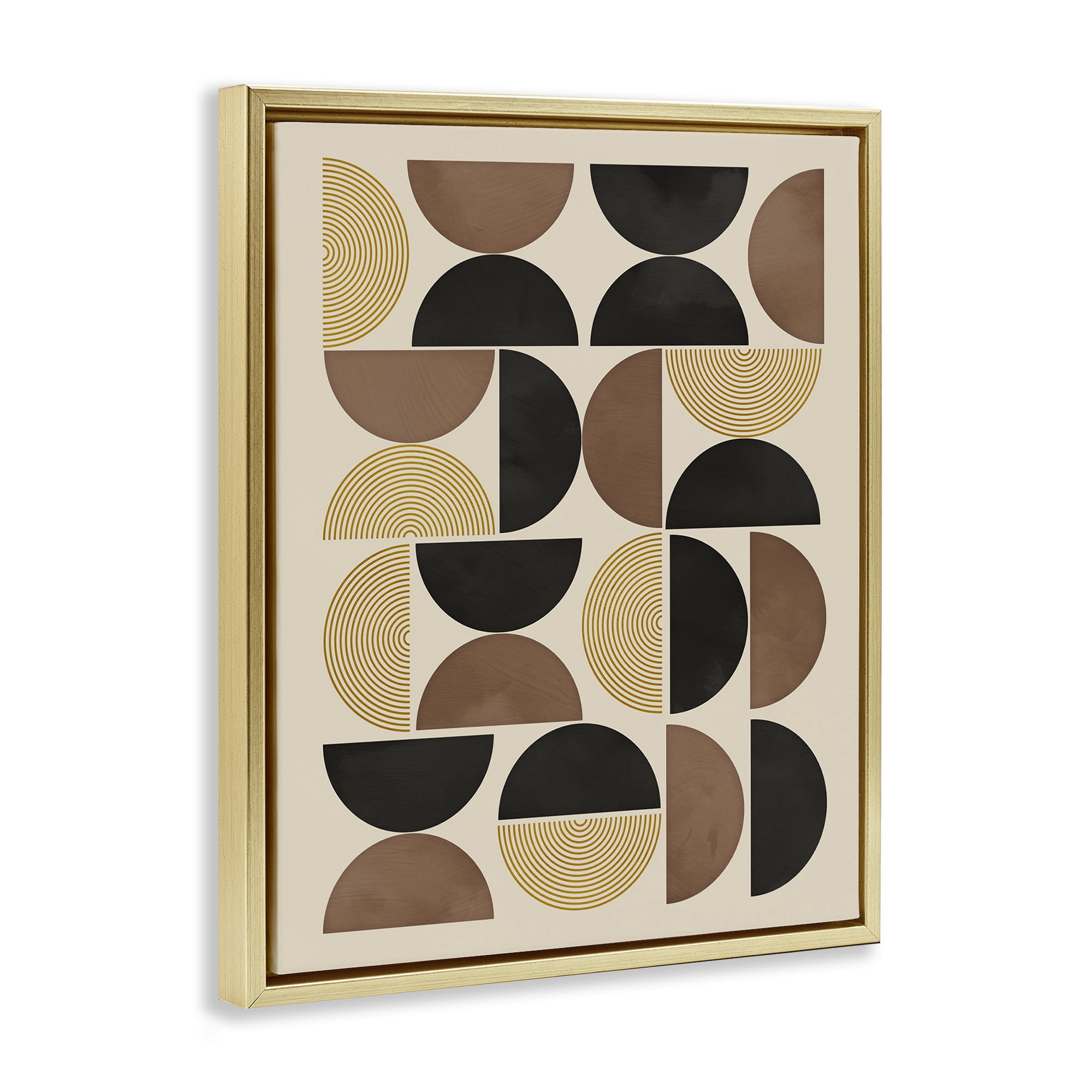 Stupell Industries Midcentury Geometric Shapes Abstract Painting Gold Floater Framed Canvas Art Print Wall Art, 17 x 21