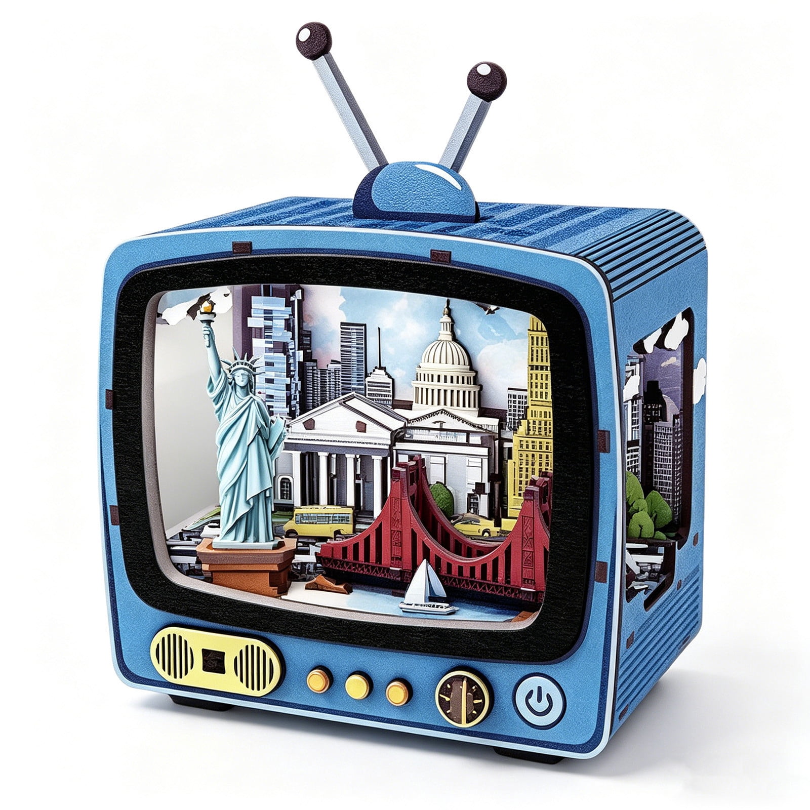 3D Wooden Puzzle TV Building Model, City Theme Architectural Toy with LED Light, Assembly Building Blocks Kit for Teens Adults, Educational Home Decor Gift