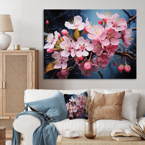 Designart Pink Traditional Canvas wall art, Apple Blossom Wall Art, Blossom Symbolic Apple Renewal , Apple Blossom Wall art decor, 32x24 inches