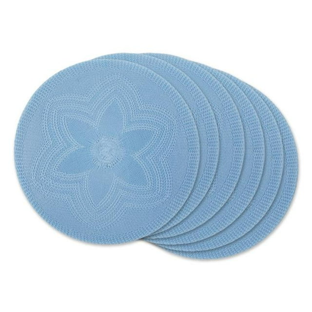 Design Imports CAMZ12798 Set de 6 Sets de Table Ronds Tissés Floraux, Bleu Clair