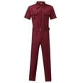 thumbnail image 2 of QATAINLAV Mens Cargo Overalls Casual Short Sleeve Zip Up Coverall Resistant Mechanics Workwear One Piece Jumpsuits with Waist Belt Wine XXL Summer Savings, 2 of 6