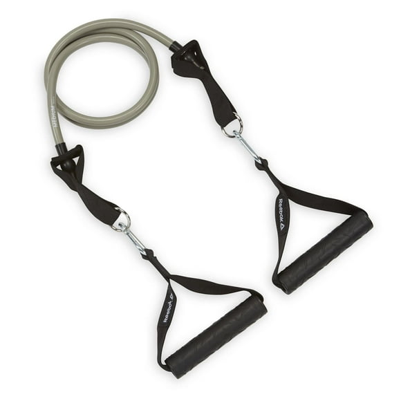 Reebok Delta Sure Grip Resistance Cord with Handles, Medium Resistance, Interchangeable Tubing
