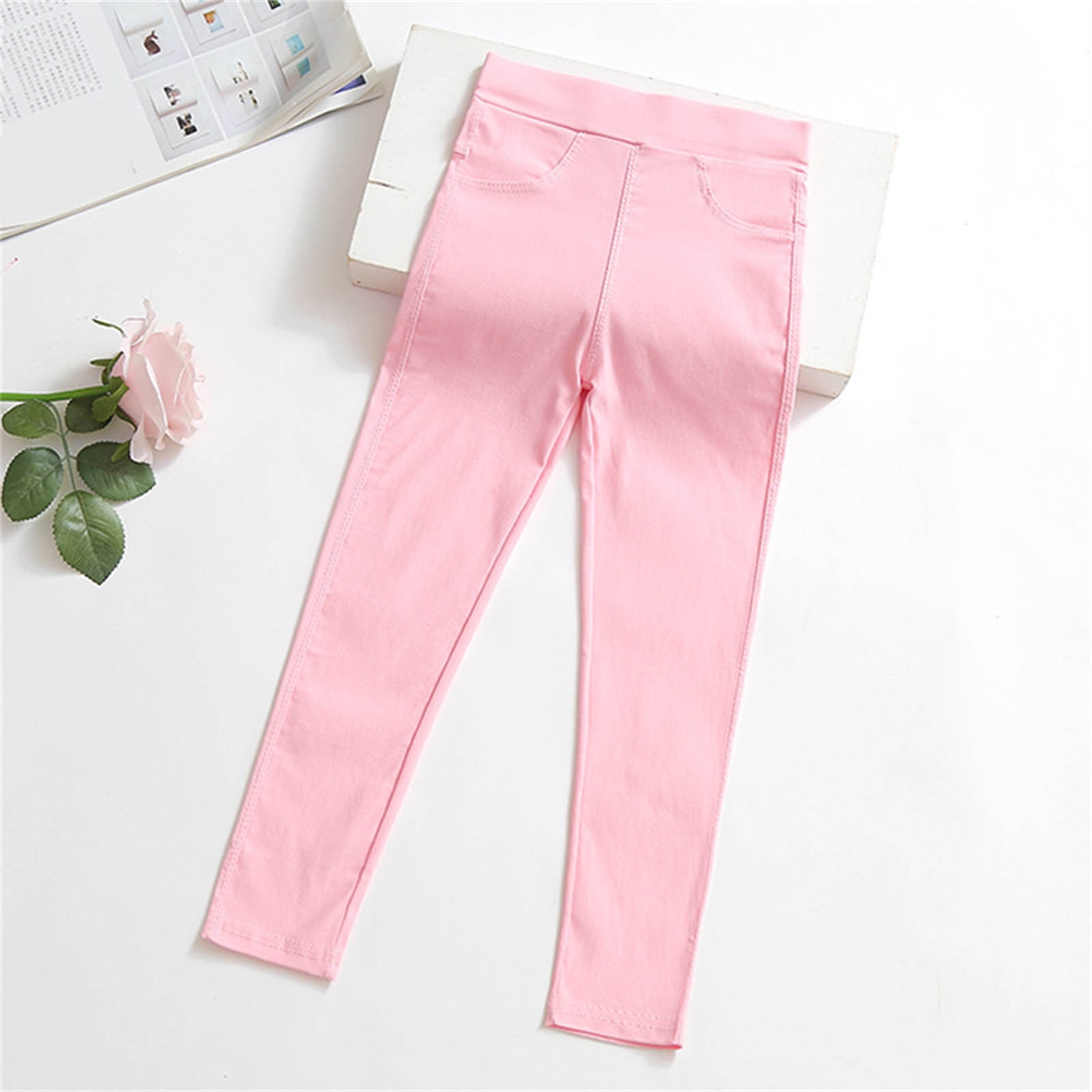 Kids Baby Cute Print Pants Old Years 3-14 Tight Fashion Children'S Zipper  Pocket Jeans Button Long Hole Girls Pants