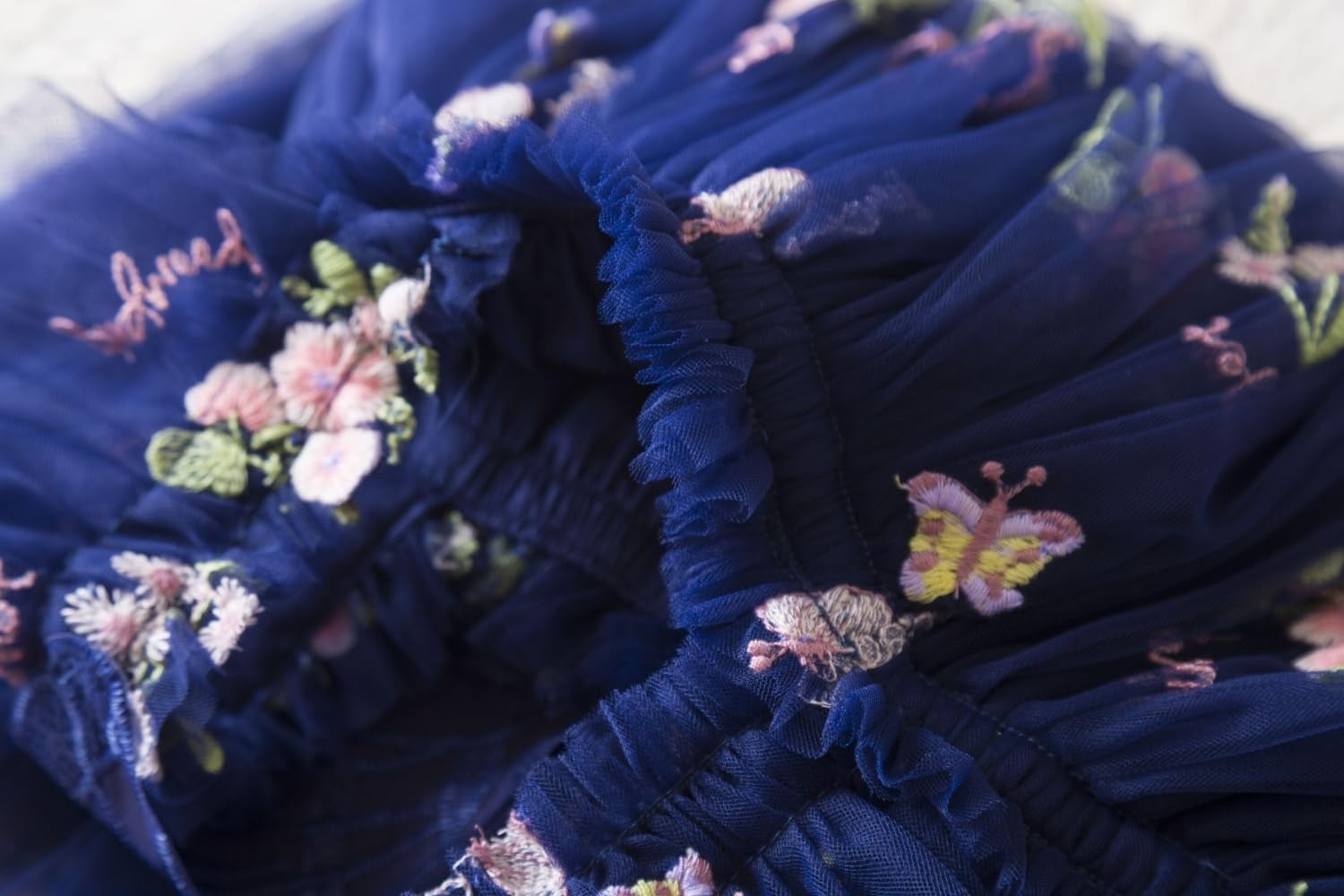 Pandaie Baby Girl Tulle Dress Flower Butterfly Wing Embroidery Sleeveless Romper Mesh Tutu Skirt Toddler Princess Birthday Party Dresses 3-4 Years Dark Blue