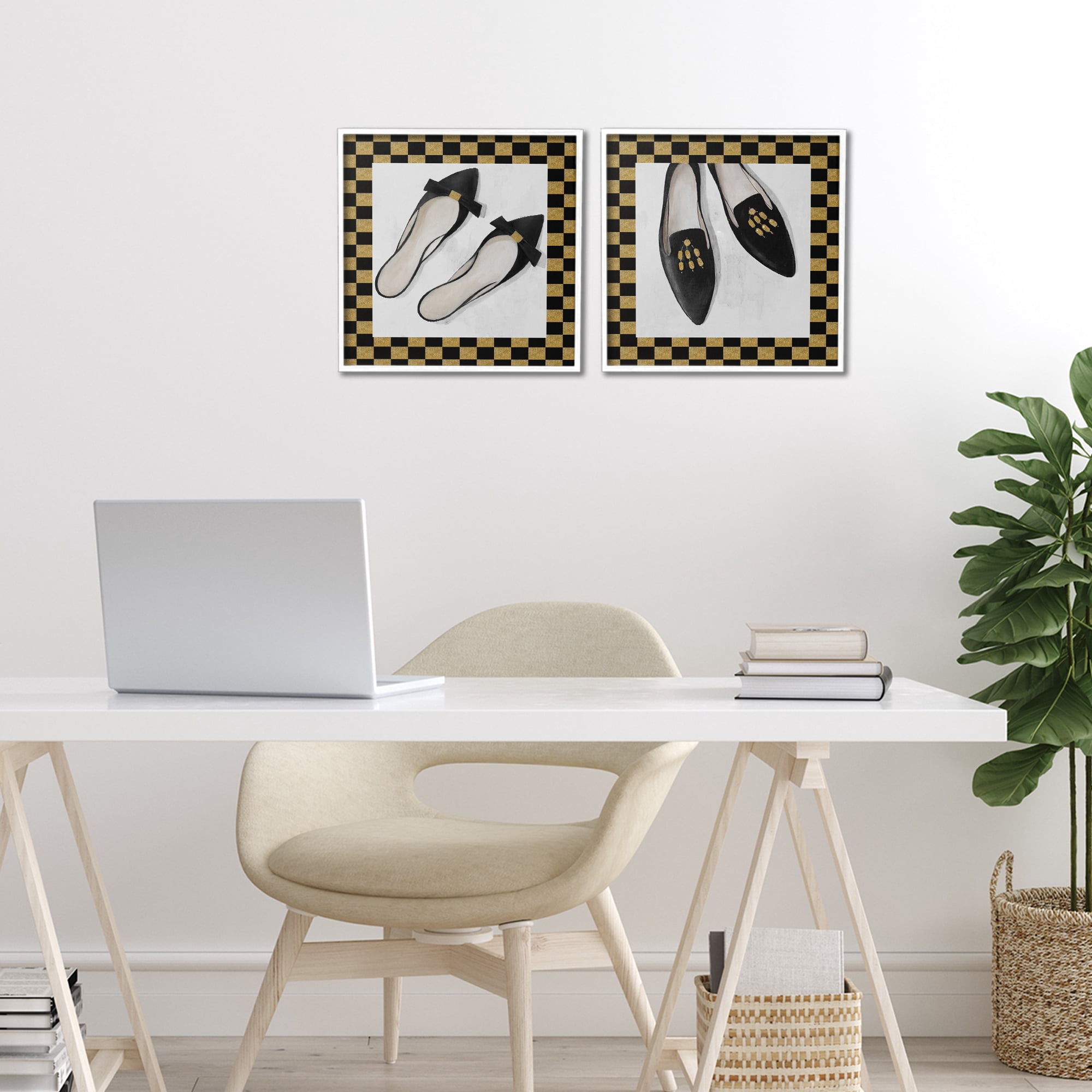 Stupell Industries Black Flats & Sliders 2 Piece White Framed Giclee Art Set, design by Lorenzo Collective