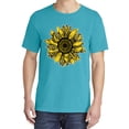 thumbnail image 2 of Wild Bobby,Artsy Cheetah Leopard Print Sunflower, Streetwear, Garment-Dyed Washed Look Short Sleeve T-Shirt, Blue Lagoon, Small, 2 of 3