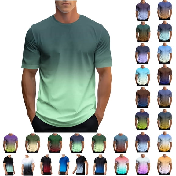 hoksml Men's Ombre Graphic T Shirts Short Sleeve Crew Neck Casual Tees for Summer