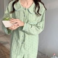 thumbnail image 4 of Women Long Sleeve Pajama Set Sweet Small Green Heart Print 2 Piece Sleepwear Set for Autumn Winter Green M, 4 of 8