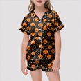 thumbnail image 2 of TOWED22 Girls Halloween Satin Pajamas Set Short Sleeve Sleepwear Button Down Loungewear 2 Piece Pjs Shorts Set for 2-13 Years(Yellow,2-3 Y), 2 of 4