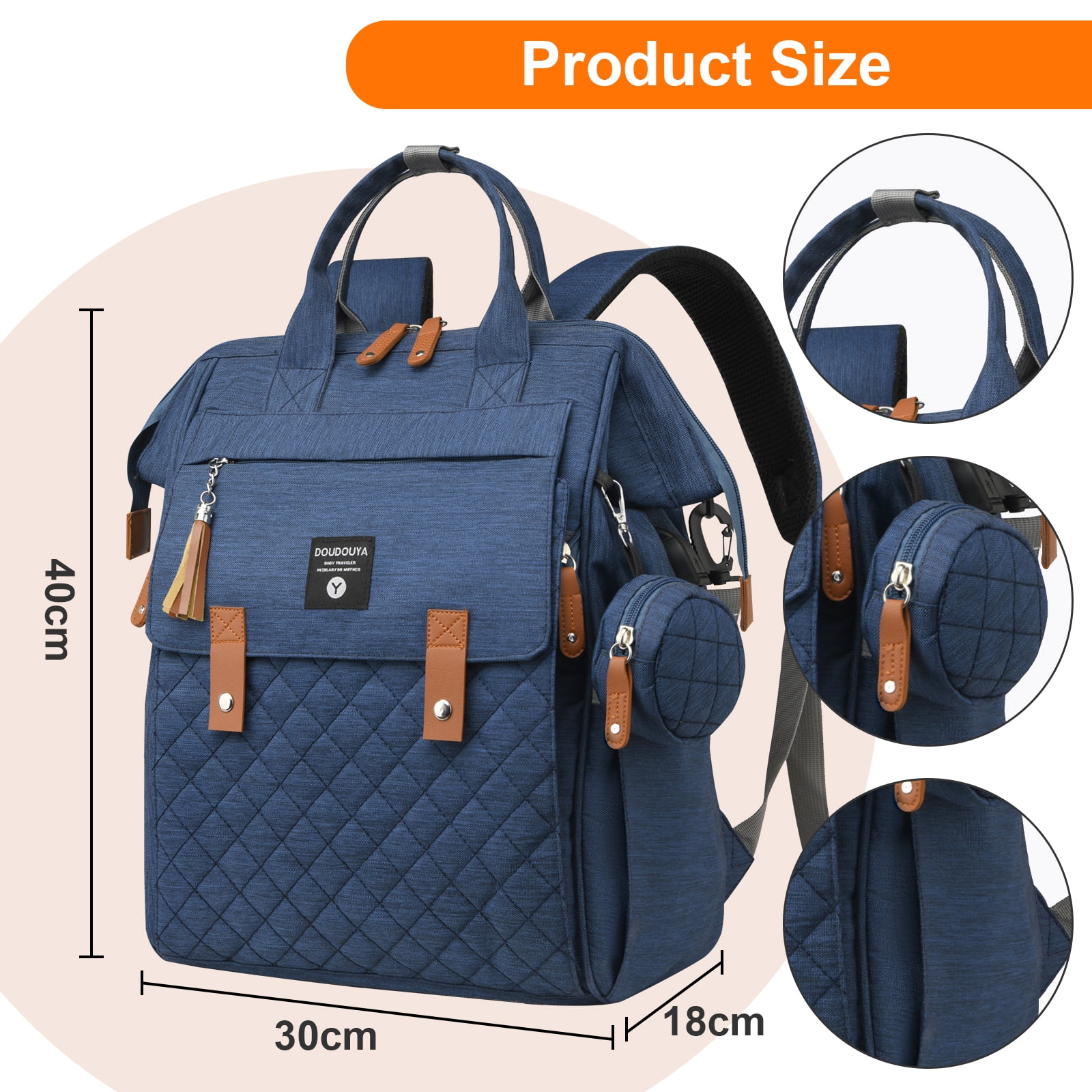 Eurhowing Baby Diaper Bag Backpack for Mom & Dad, Large Capacity Baby Bag with Stroller Straps & Insulated Pocket, Waterproof Diaper Backpack for Travel, Blue