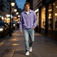 thumbnail image 4 of Fashion Sweatshirts for Men Quarter Zipper Sweatshirt No Hood Man Gym 1/4 Zip Long Sleeve Fall Polo Sweaters Light Purple M, 4 of 5