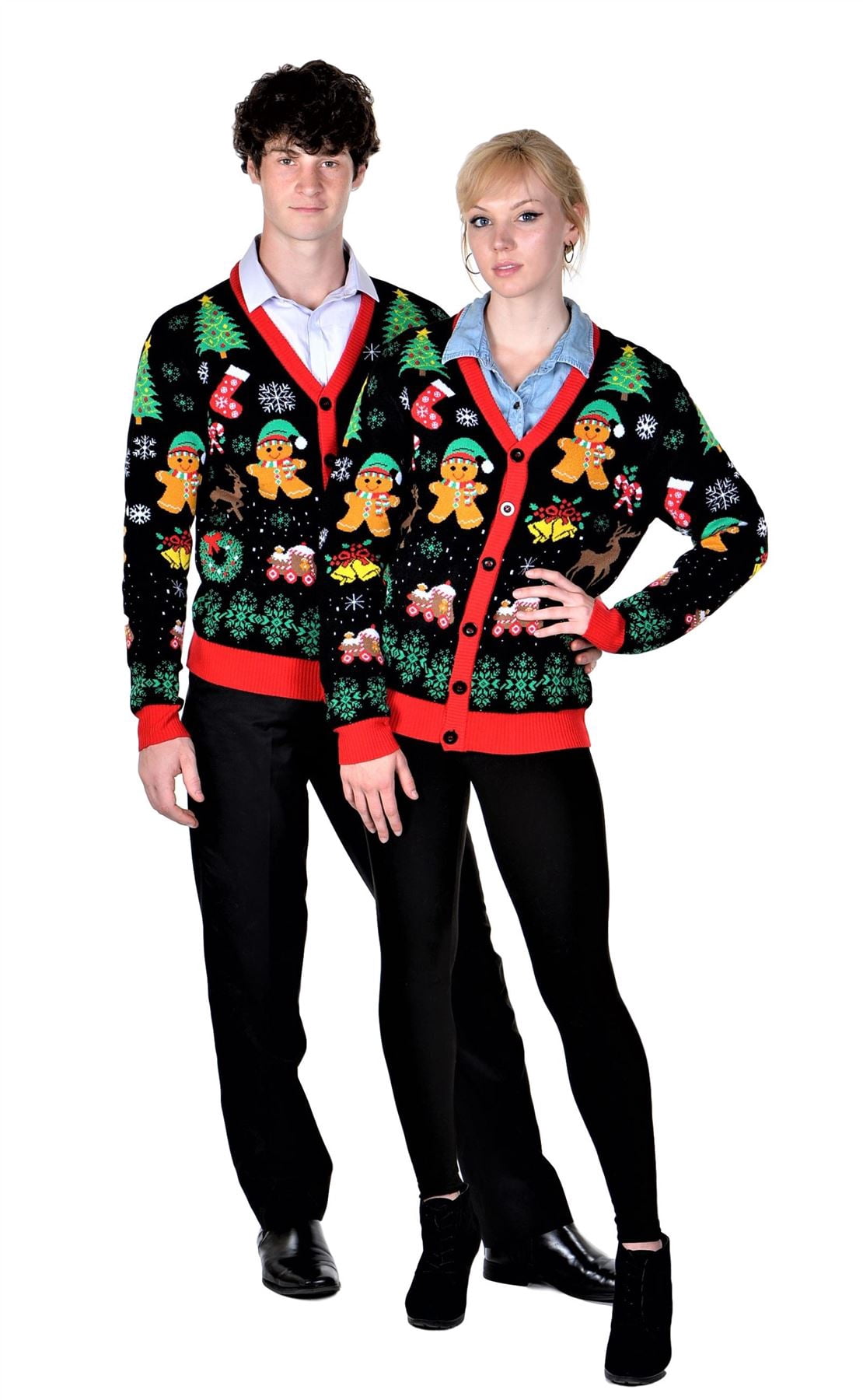 Socal Look Women's Ugly Christmas Sweater, Long Sleeve V-Neck Acrylic Holiday Cardigan, S