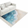 thumbnail image 4 of Blue Beach Coastal Washable Area Rug 3'x5', Summer Ocean Seaside Nautical Woven Cotton Tassels Kitchen Rugs, Non Slip Indoor Door Mat Throw Carpet for Entryway Living Room Nursery Laundry Room, 4 of 9