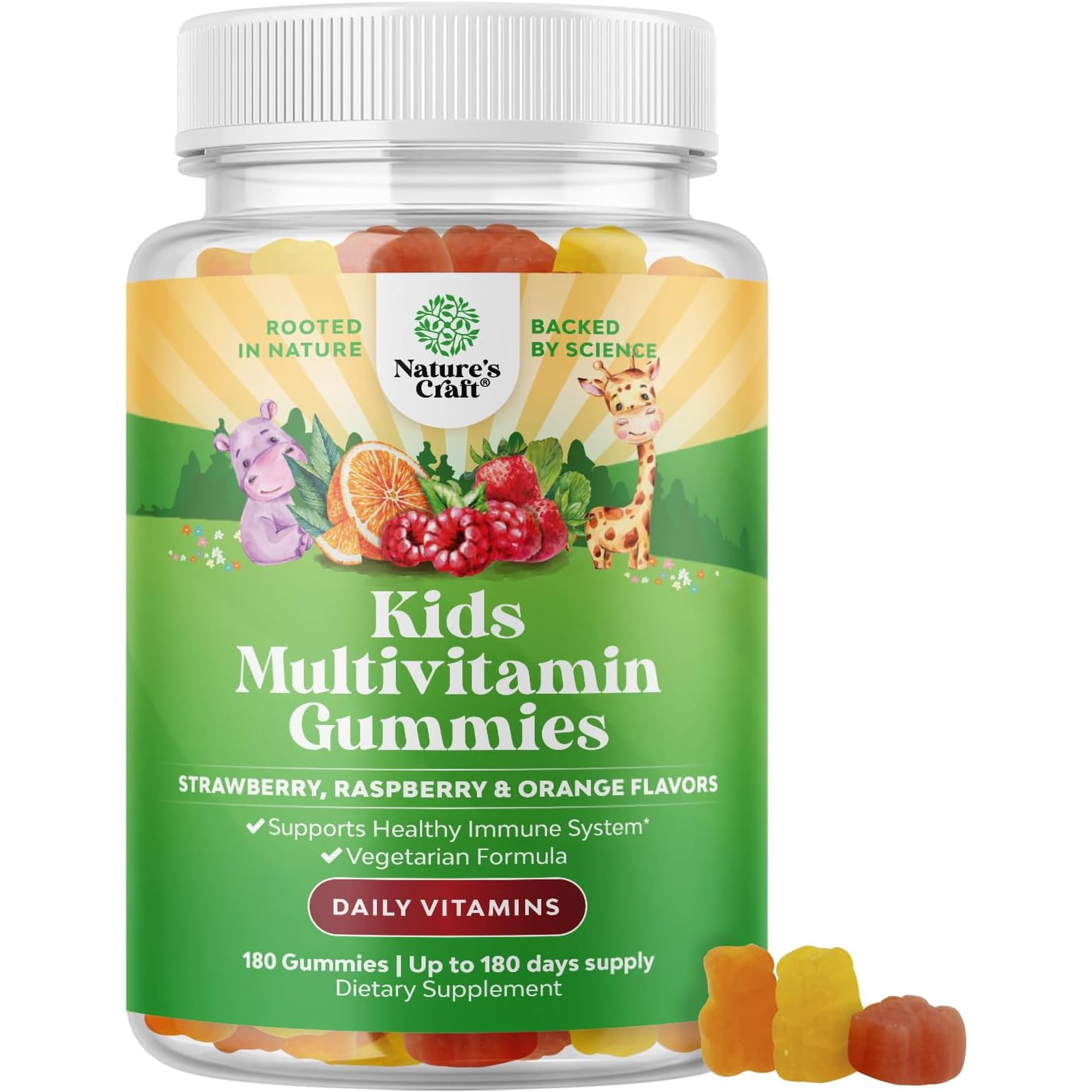 Natures Craft Kids Multivitamin Gummies, Plant Based Immune Support Supplement, 180 Count