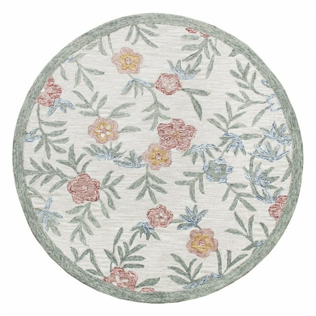 homeroots home decor 396208 4’ Round Gray Floral Traditional Area Rug