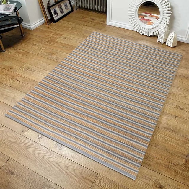 Tapis Rayé Beige et Gris Riviera 6'X9'