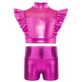 thumbnail image 1 of Sxiwei Kids Girls Shiny Metallic Rhinestone Adorned Jazz Dance Outfit Ruffle Tank Top Vest And Shorts Set Hot Pink 14, 1 of 4