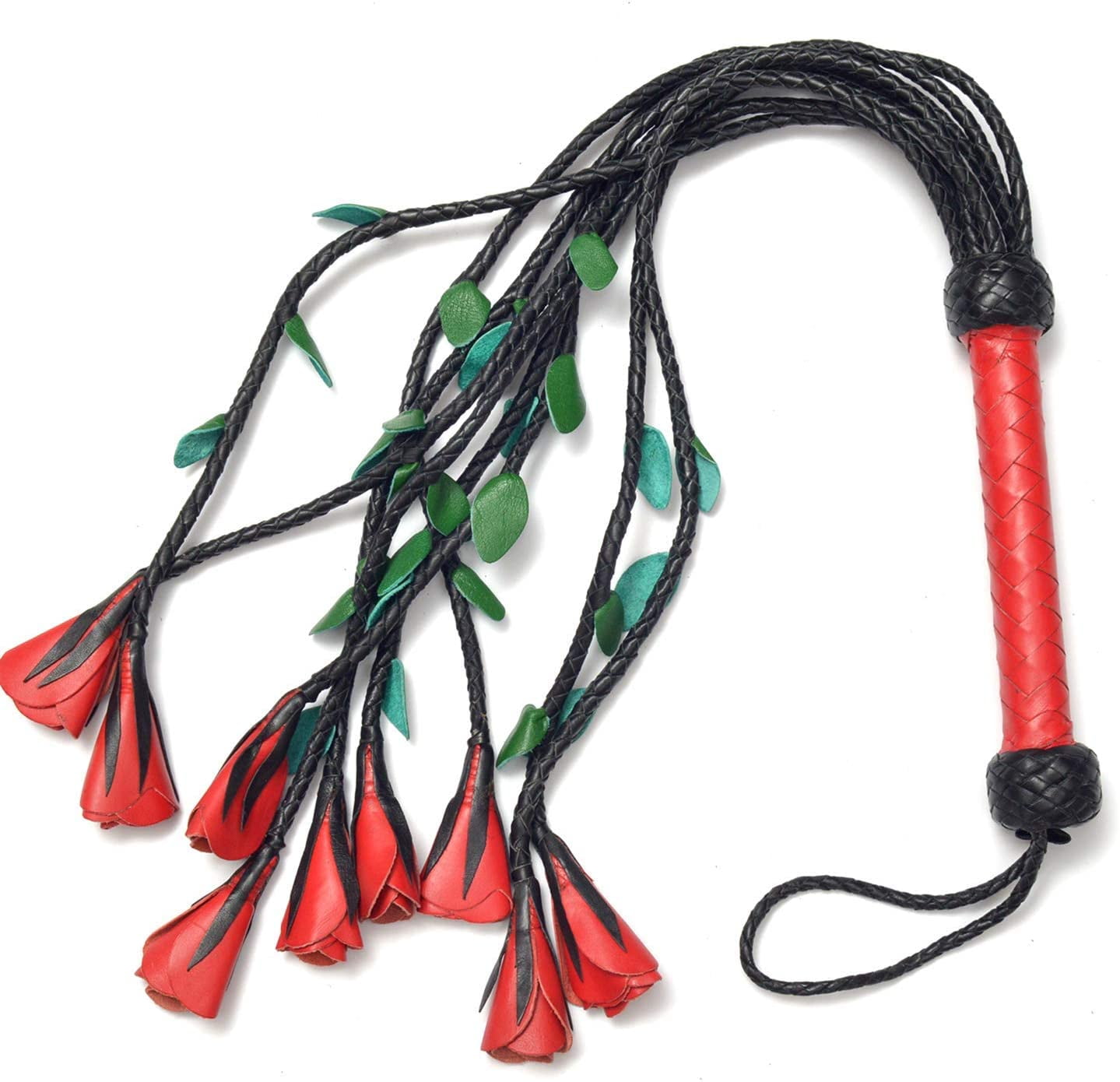 Cowhide Leather Red and Black Handle and 36 Suede Leather Tails Flogger Whip 