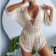thumbnail image 1 of Traje de baño de bikini de tres piezas con abertura en color liso para mujer de Honeeladyy, traje de baño de verano para mujer, 1 of 5