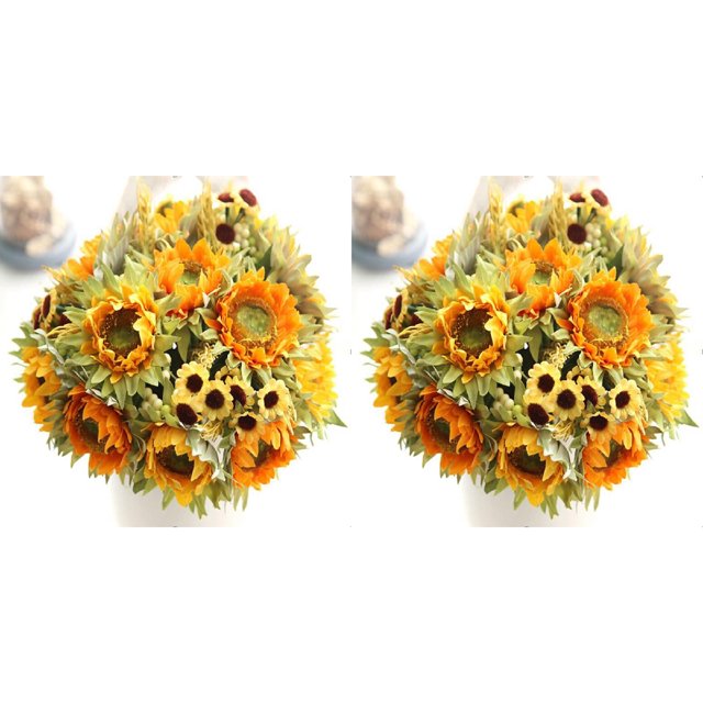 LKWLPD 2 piezas de flores para tumba de cementerio, 5 cabezas, girasol artificial de belleza, ramo de flores de seda, decoración floral para el hogar, decoración del hogar, decoración de cocina de