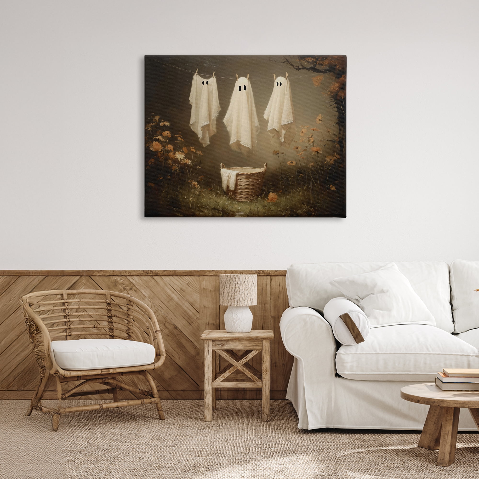 Three Laundry Ghosts Hanging Canvas Wall Art, design by Arlington Prints