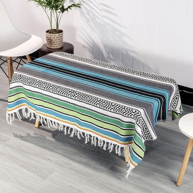 Manta mexicana grande Airooglee, 175 x 130 cm, azul y verde