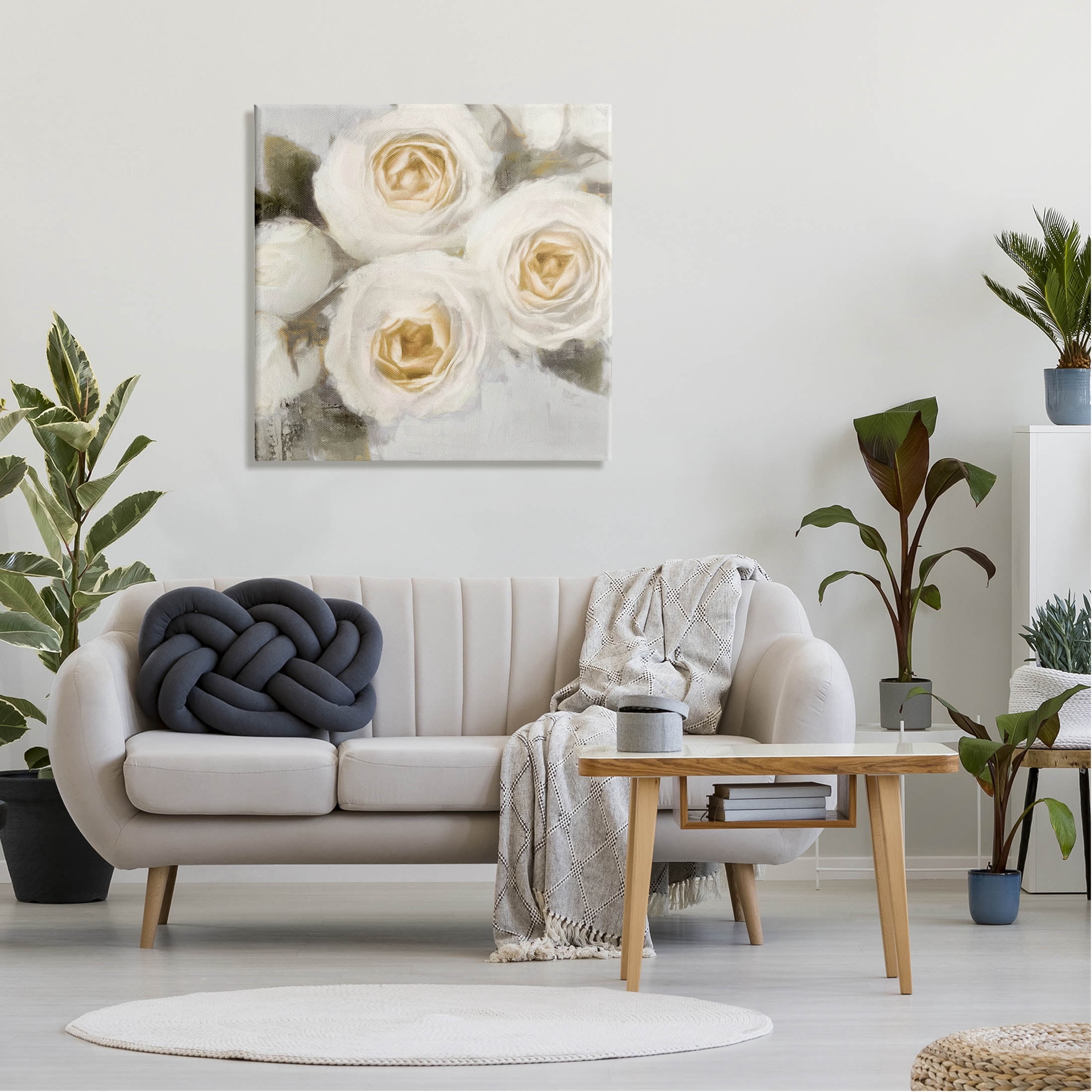 Three White Roses Trio Blossoms Botanical & Floral Graphic Art Gallery Wrapped Canvas Print Wall Art