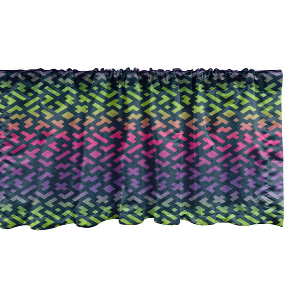 Ambesonne Geometric Window Valance, Rave Colors Jumble Art, 42" x 12", Lime Green Pink Camel