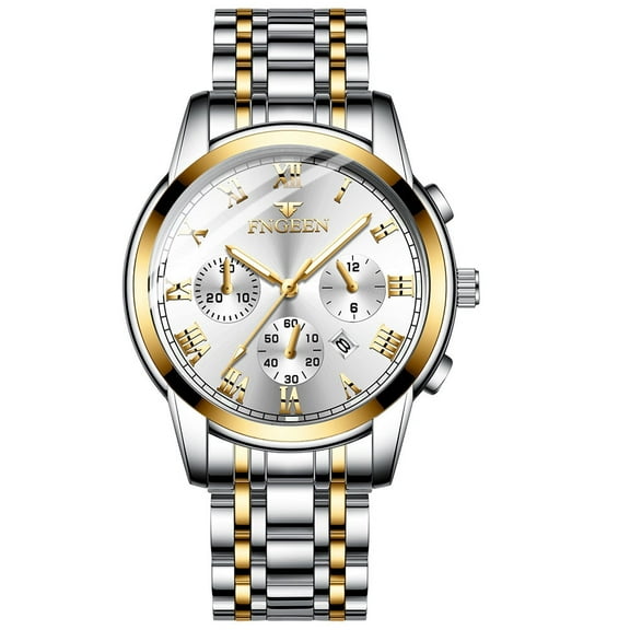 Avaner Stainless Steel Dress Watch: Men Women Gold Silver Tone Luminous Analog Quartz Calendar Waterproof Business Wristwatch Couple Matching Watches