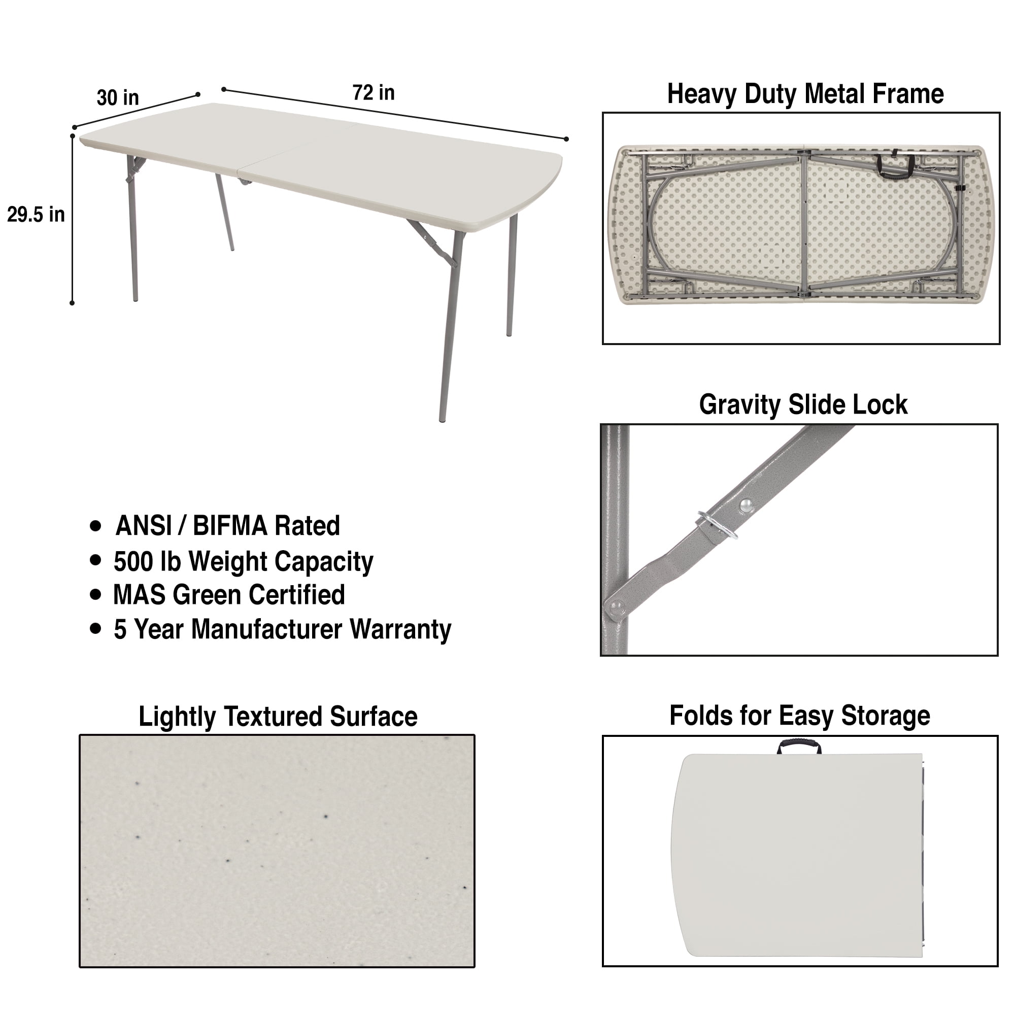 Hampden Furnishings Baldwin Collection 30" x 72" Fold-in-Half Banquet Table, Grey