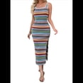 thumbnail image 1 of Vestidos de Verano para Mujer 2025, Cuello Cuadrado, Sin Mangas, Tirantes Finos, A Rayas, Estilo Bohemio, para Vacaciones en la Playa, Verde, Talla XL, 1 of 10