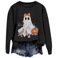 thumbnail image 4 of Women's Halloween Print Sweatshirt, Crewneck Long Sleeve Pullover, Cute Holiday Graphic Top for Fall Everyday Wear, 4 of 5