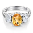 thumbnail image 3 of Gem Stone King 925 Sterling Silver 3-Stone Ring Checkerboard Citrine Moissanite (2.65 Cttw), 3 of 6
