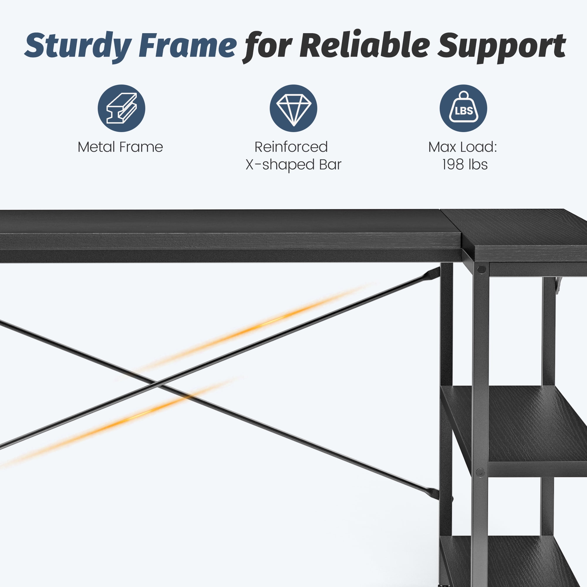 EDX L Shaped Computer Desk, 47 Inch Corner Desk Gaming Table Writing Study Workstation for Home Office, Black