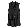 thumbnail image 7 of Sokhug Womens 2-Piece Outfit Sets Sleeveless Top Button-Down Shirt and Wide Leg Bermuda Summer Shorts Sets, 7 of 7