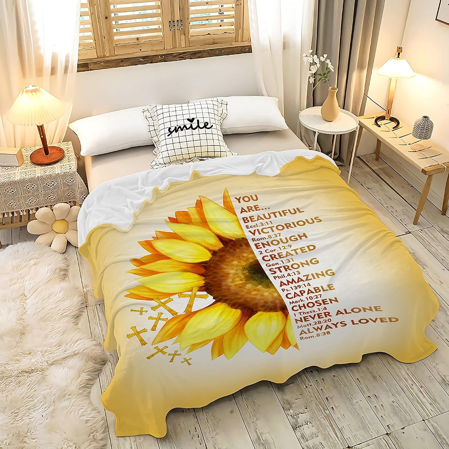 Yellow Sunflower Prayer Blanket Bible Verse Healing Inspirational Sympathy Fleece Throw Religious Christian Gifts for Women Wife - Womens Gift Ideas - 40''''x50''''