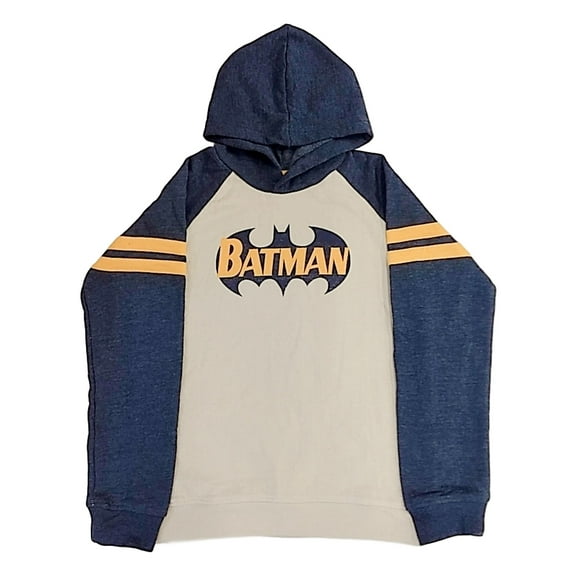 Boys Cream & Blue Batman Logo Hoodie Sweatshirt Superhero Sweater Pullover 12