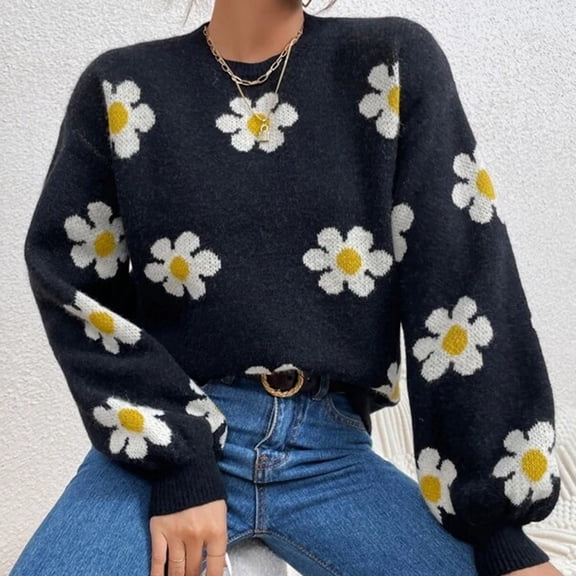 Vedolay Women's 2023 Sweaters Women's 2023 Fall Casual Long Sleeve V Neck Ribbed Knit Pullover Sweater,Black L