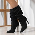 thumbnail image 2 of Slouchy Suede Mid Calf Boots for Women Sexy Pointed Toe Stiletto Heels Casual Dressy Booties, 2 of 6