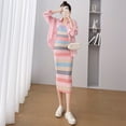 thumbnail image 4 of Vestido de mujer embarazada, moda de primavera y verano, cárdigan protector solar + falda adelgazante de rayas de colores, conjunto de dos piezas reductor de edad, 4 of 5