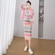thumbnail image 4 of Vestido de mujer embarazada, moda de primavera y verano, cárdigan protector solar + falda adelgazante de rayas de colores, conjunto de dos piezas reductor de edad, 4 of 5