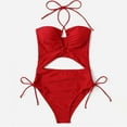 thumbnail image 6 of Scyoekwg High Waisted Swimsuits for Women Solid Summer Bikini One-Piece Beach Swimsuits Halter Split Three-piece High Waist Beachwear Set Red XL, 6 of 8