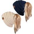 thumbnail image 1 of HSHDLDF Ponytail Messy Bun BeanieTail Women's Beanie Solid Ribbed Hat Cap, 1 of 7
