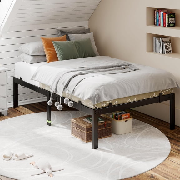 Feonase 14"  Twin Size Metal Bed Frame,  Platform Bed with 6 Non-Slip Mattress Gaskets, Heavy Duty Steel Slat Support