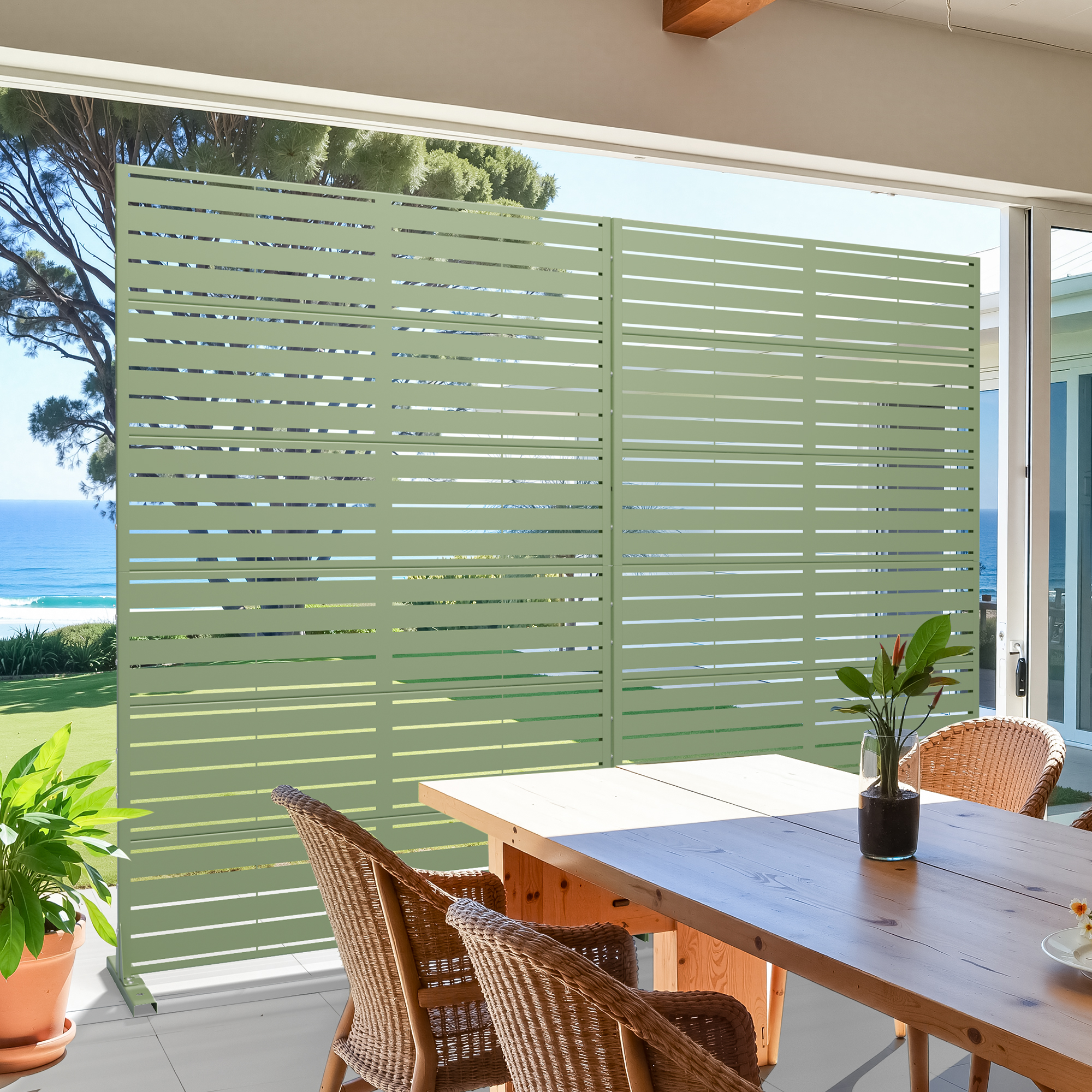 MAYEERTY 72*47in Outdoor Privacy Screen, 6 Panels Metal Privacy Fences for Patio, Green