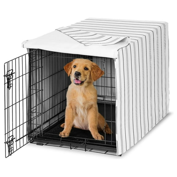 White and Grey Stripe Dog Crate Cover – Kennel Covers for 36 Inch Pet Cage Medium - Neutral Contemporary Modern Pinstriped Minimalist Gray 36.0"L x 23.5"W x 24.0"H