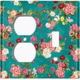 thumbnail image 4 of Metal Light Switch Plate Outlet Cover Pastel Rose Leaf Garden Teal ROS032, 4 of 13