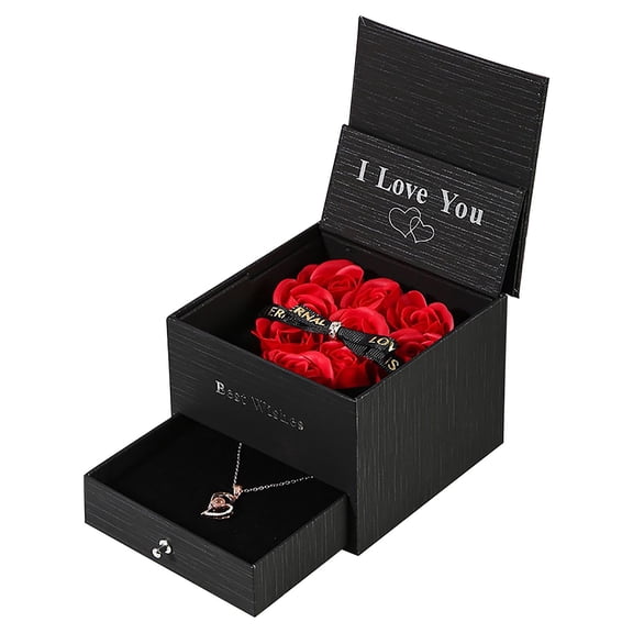 Artificial Rose Gift Box with Jewelry Drawer for Proposal Ring Necklace Storage Valentine's Day Mother's Birthday Present Romantic Keepsake Box