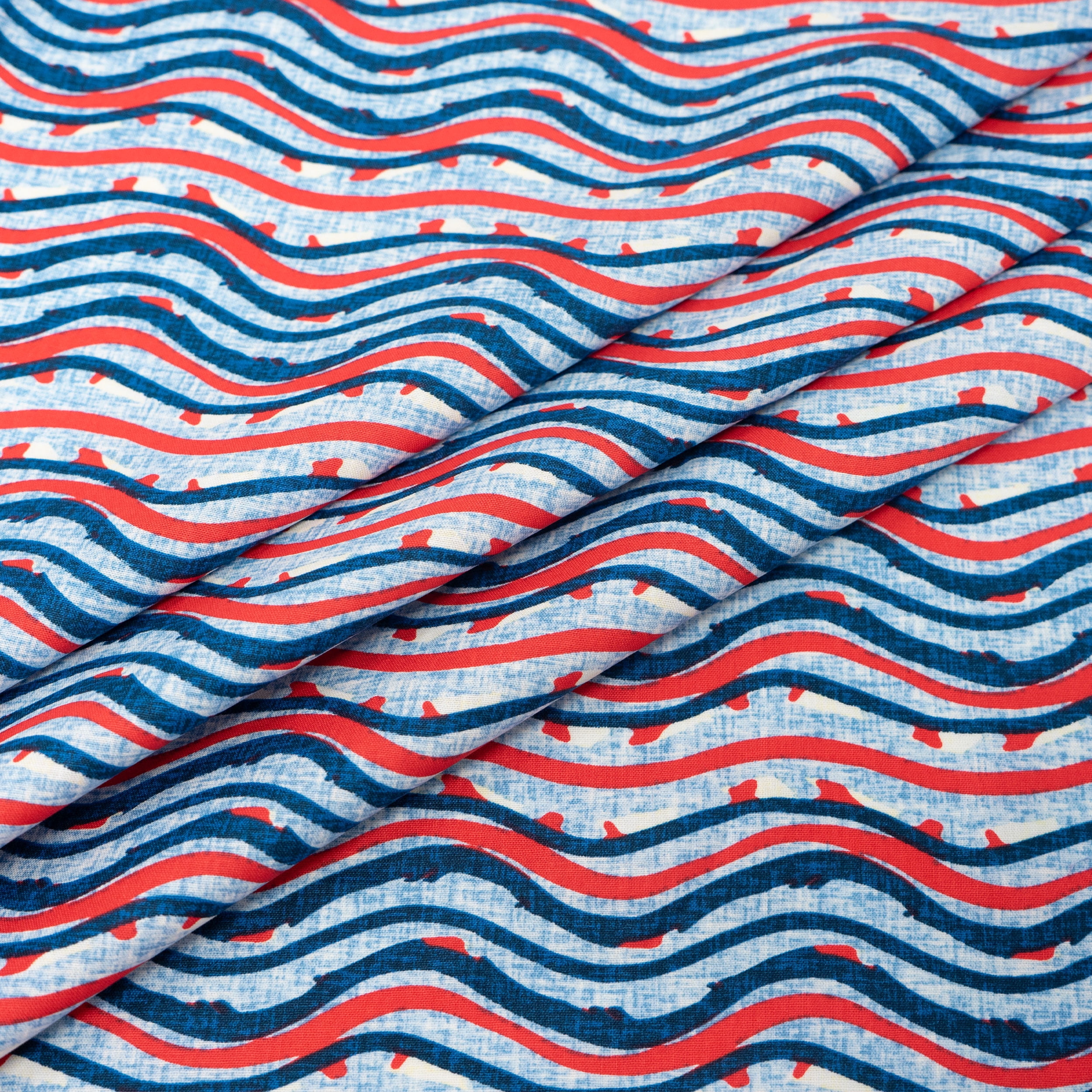 Singer, 100% Cotton, Americana Wavey Lines, Cut by Yard